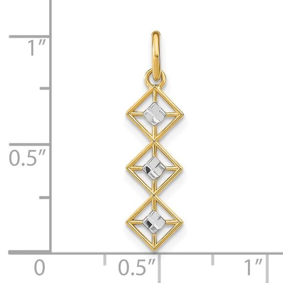 14k Yellow Gold w/Rhodium & D/C 3 Diamond Shapes Charm - Picture 3 of 4